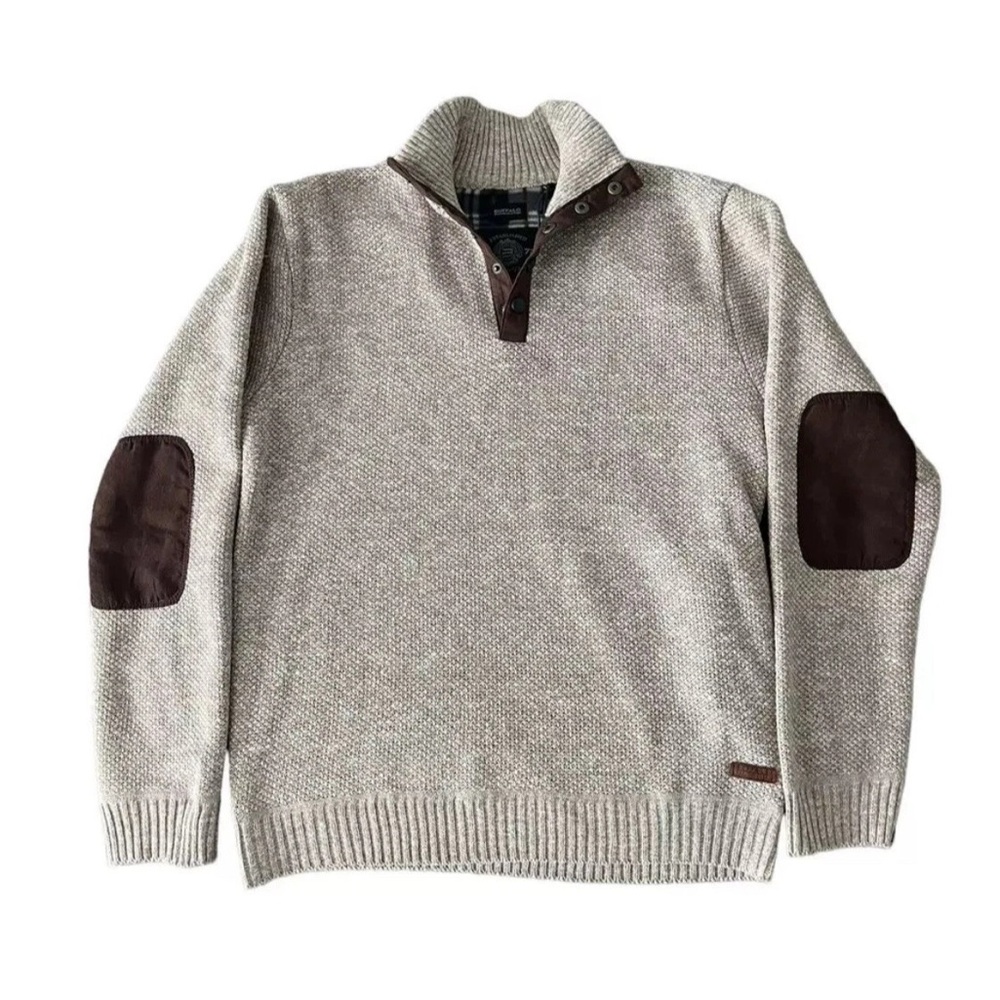 Buffalo Knit Fleece lined Quarter Button Pullover Sweater Natural Men's M